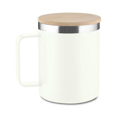 Caneca Térmica 400ml Parede Dupla Com Tampa De Bambu Branca