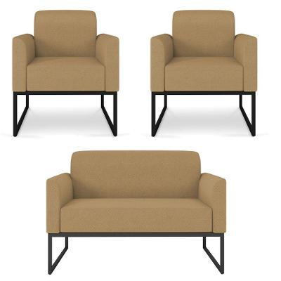 Kit 01 Namoradeira 02 Lugares E 02 Poltronas Marisa Linho Bege A32 Base Industrial Metálica Preto