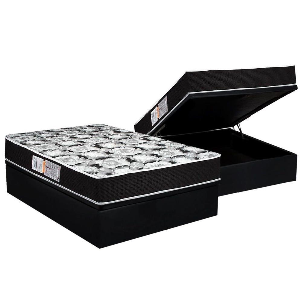 Cama Box Baú Casal: Colchão Espuma D45 Luckspuma Gran Luck Pró Saúde Duplo + Base CRC Suede Black(138x188) - 1
