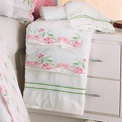 Jogo De Banho Emozione 5 Peças Percal 200 Fios 100% Algodão Bordado - Branco