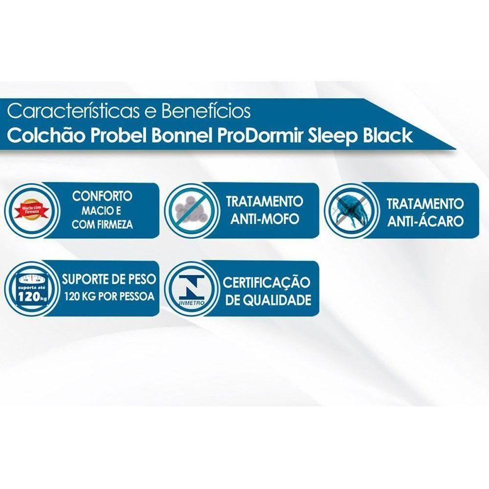 Cama Box Viúva: Colchão Molas Bonnel Probel ProDormir Sleep + Base CRC Suede Black(128x188) - 3
