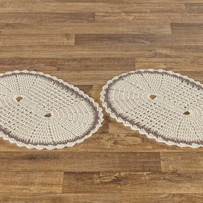 Jogo De Tapetes Jade Em Crochê Feito A Mão 02 Peças 85% Algodão | 15% Poliéster - Cru