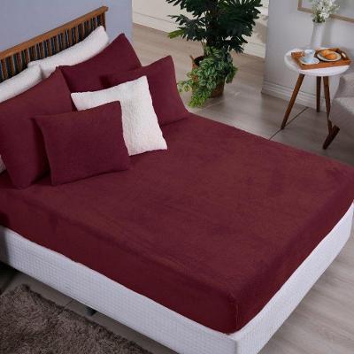 Lençol de Baixo Avulso Soft Veneza Casal 100% Poliéster Fleece Aveludado Vinho