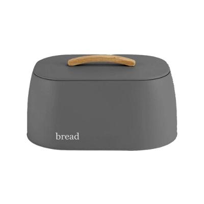 Porta Pão Com Alça Sense 33 X 23 X 18 Cm Metal + Bambu Chumbo Ou