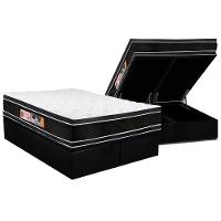 Cama Box Baú Queen: Colchão D33 Castor Black E White Air Double Face Euro Pillow+Base Black(158X198) - 1