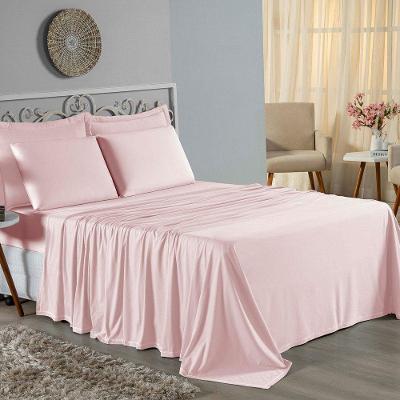 Jogo De Cama Casal Nobre 4 Peças Lençol Com Elástico De 30cm De Altura Malha 100% Algodão - Rosa