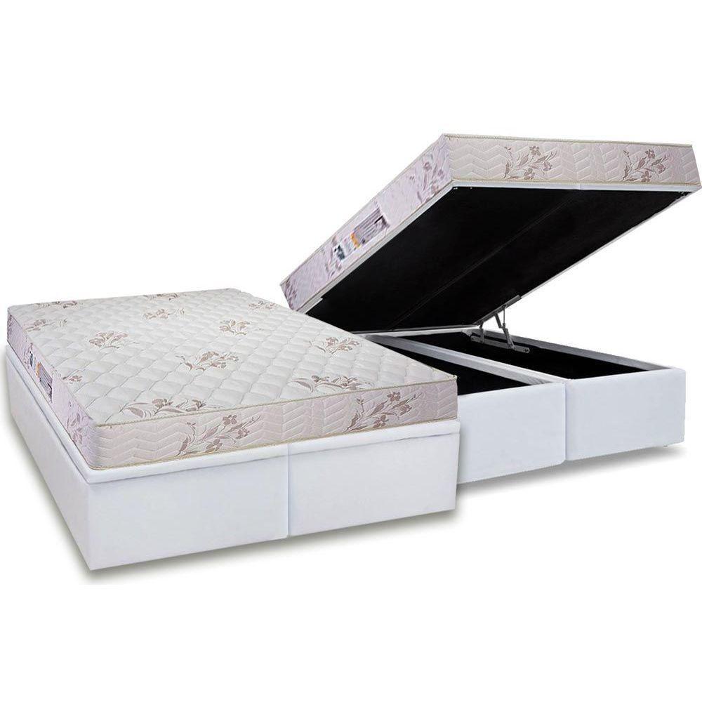 Cama Box Baú Queen: Colchão Espuma D33 Luckspuma Supreme Floral Pró Saúde Duplo + Base CRC Courano White(158x198) - 1