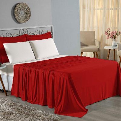 Jogo De Cama Casal Nobre 4 Peças Lençol Com Elástico De 30cm De Altura Malha 100% Algodão - Vermelho / Palha