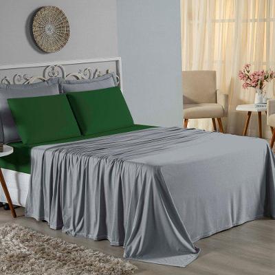 Jogo De Cama Casal Viúva Nobre 4 Peças Malha 100% Algodão - Cinza / Verde-bandeira