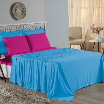 Jogo De Cama Casal Viúva Nobre 4 Peças Malha 100% Algodão - Turquesa / Pink