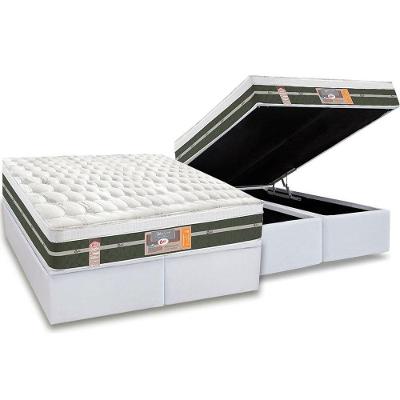 Cama Box Baú King: Colchão Molas Bonnel Castor Silver Star Air + Base Crc Courano White(193X203)