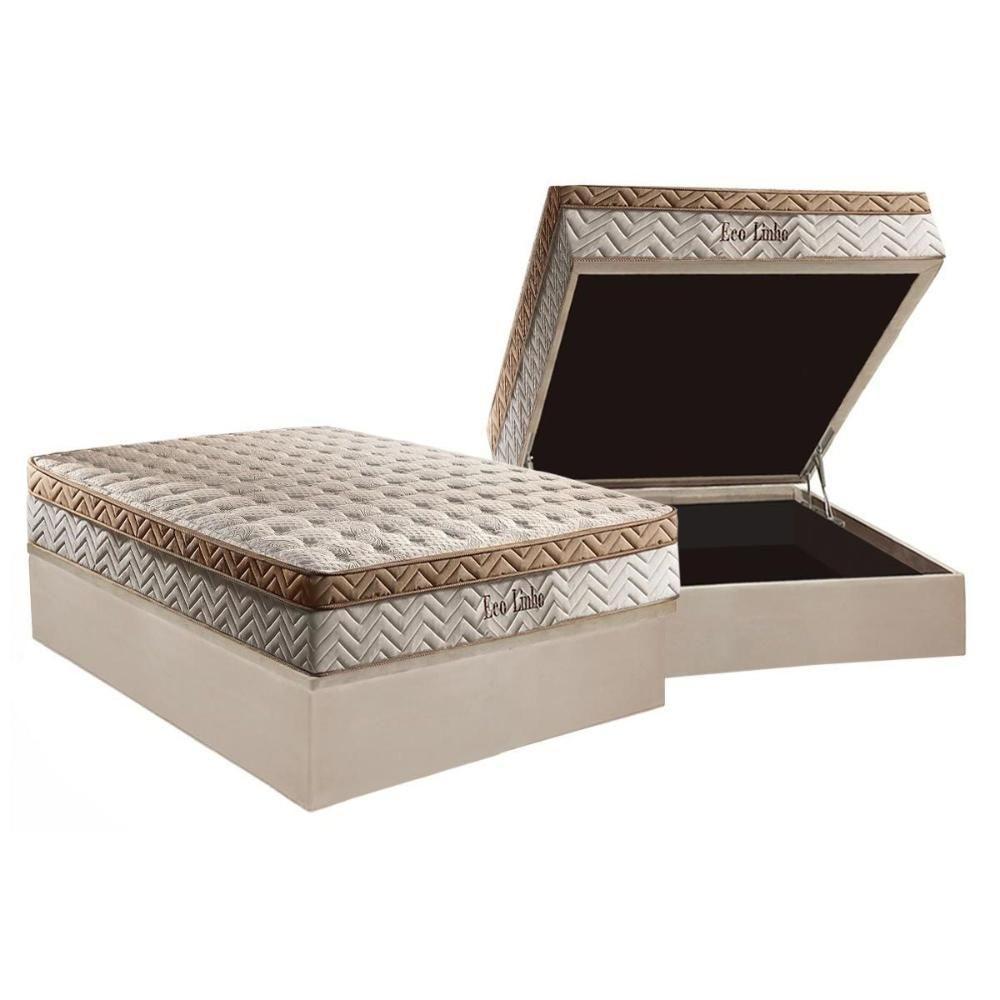 Cama Box Baú Casal: Colchão Molas Paropas MasterPocket Ensacadas Eco Linho + Base CRC Suede Clean(138x188) - 1