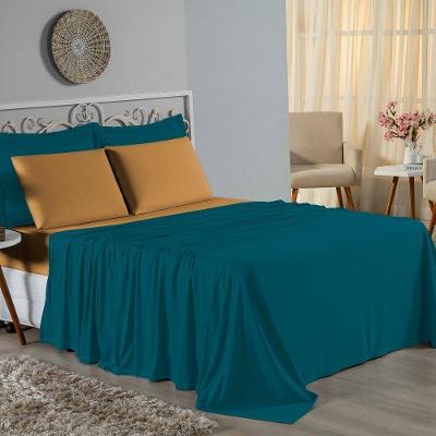 Jogo De Cama King Nobre 4 Peças Lençol Com Elástico De 30cm De Altura Malha 100% Algodão - Petróleo / Cobre