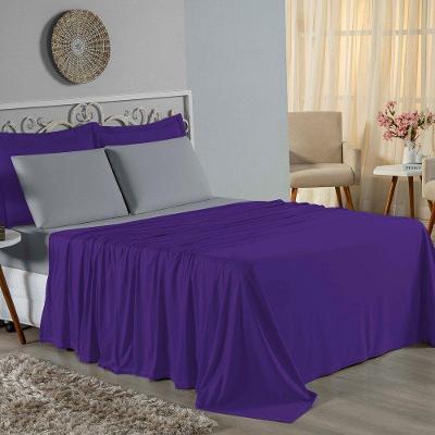 Jogo De Cama King Nobre 4 Peças Lençol Com Elástico De 30cm De Altura Malha 100% Algodão - Roxo / Cinza