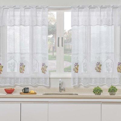 Cortina De Janela Flores Em Renda Com Bandô E Transfer 1,20m X 2,50m 100% Poliéster - Flores