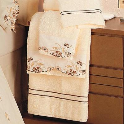 Jogo De Banho Emozione 5 Peças Percal 200 Fios 100% Algodão Bordado - Marfim