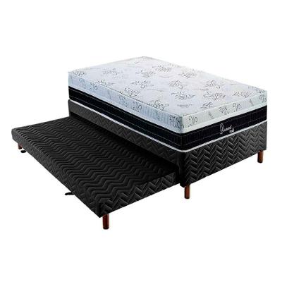 Cama Box C/Auxiliar Solteiro: Colchão Polar Masterpocket Diamond 28 + Base Crc Rústico Black(88X188)