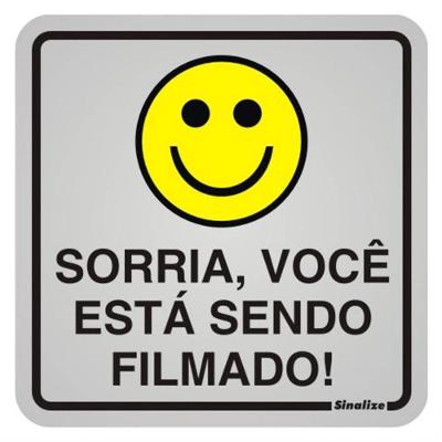 Placa de Alumínio Autoadesiva 12x12cm Sorria Você Esta Sendo Filmado 900 Aj Sinalize Placa 12x1