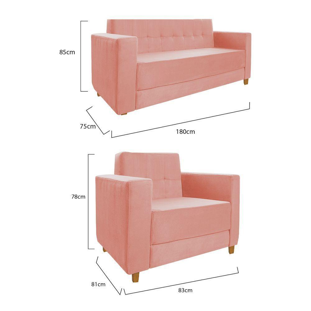 Kit Sofá 2 Lugares E 2 Poltronas Denver Suede Coral - Doce Sonho Móveis - 2