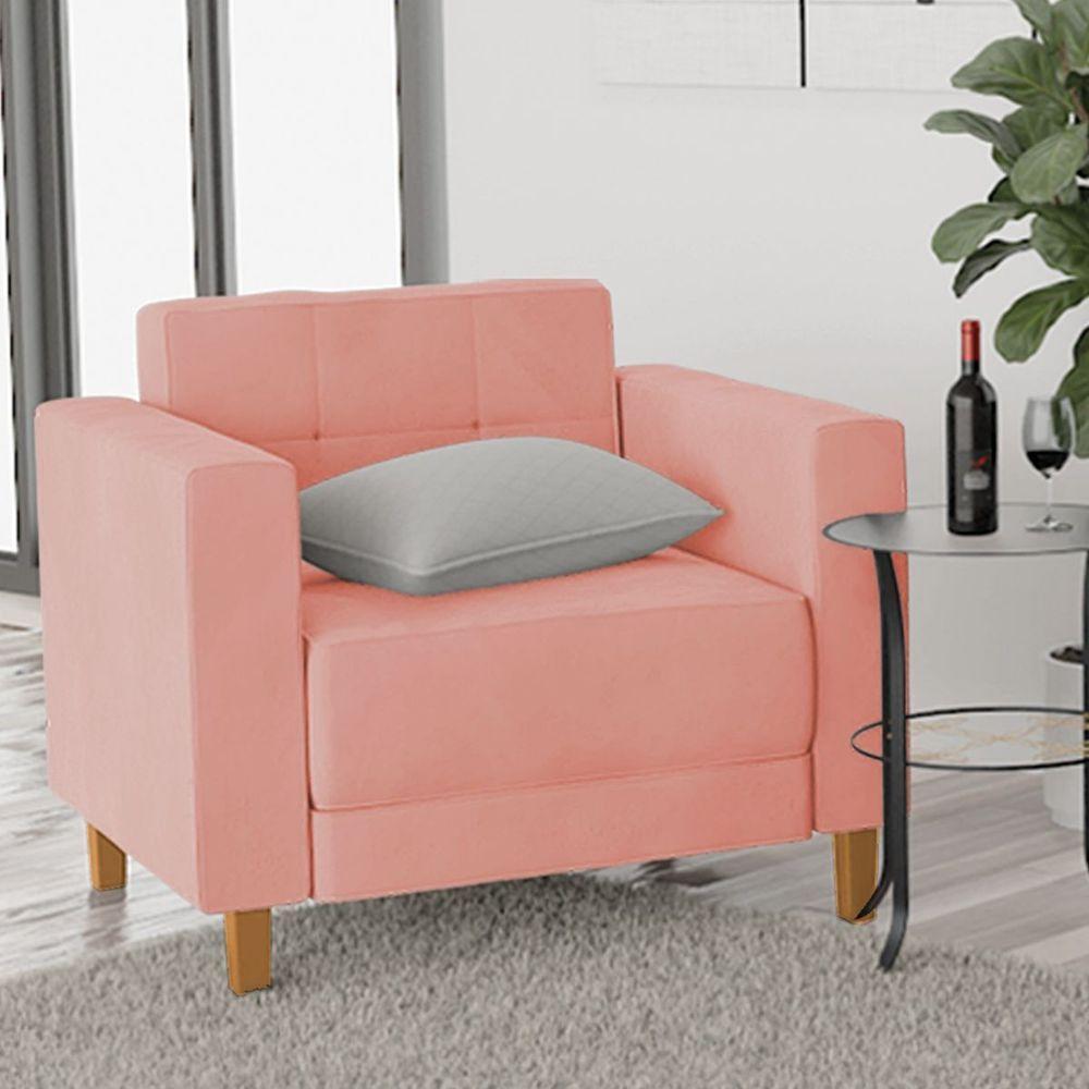 Kit Sofá 2 Lugares E 2 Poltronas Denver Suede Coral - Doce Sonho Móveis - 5