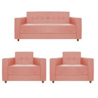 Kit Sofá 2 Lugares E 2 Poltronas Denver Suede Coral - Doce Sonho Móveis - 1