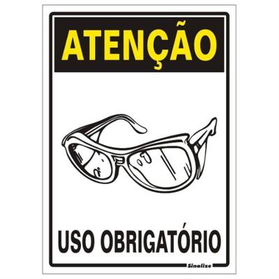 Placa de Poliestireno Autoadesiva 20x30cm Atenção Uso Obrigatório de óculos de Proteção 250 At
