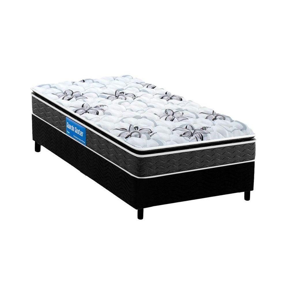 Cama Box Solteiro: Colchão Espuma Probel D40 Guarda Costas Premium Hiper Firme + Base CRC Suede Black(88x188) - 1