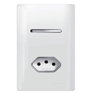 Interruptor Simples + Tomada Universal 2p+t 20a Cromado com Placa 4x2 Branco Dc120021 Novara In
