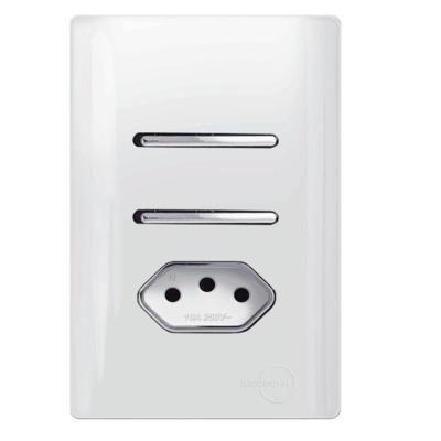 2 Interruptores Paralelo+tomada Universal 2p+t 10a Cromado com Placa 4x2 120024 Novara 2 Interru