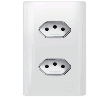 2 Tomadas Universal Horizontal 2p+t 10a Cromado com Placa 4x2 Branca Dc120032 Novara 2 Tomada U
