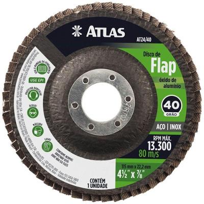 Disco Abrasivo Flap com 115mm Grão 40 de óxido de Alumínio At24-40 Pinceis Atlas Disco Abrasivo