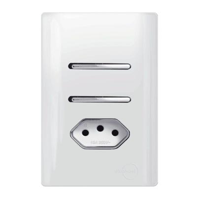 2 Interruptores Simples + Tomada Universal 2p+t 20a Cromado com Placa 4x2 Dc120026 Novara 2 Int