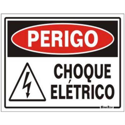 Placa de Poliestireno Autoadesiva 20x15cm Perigo Choque Elétrico 220 Bb Sinalize Placa 20x15 Pe