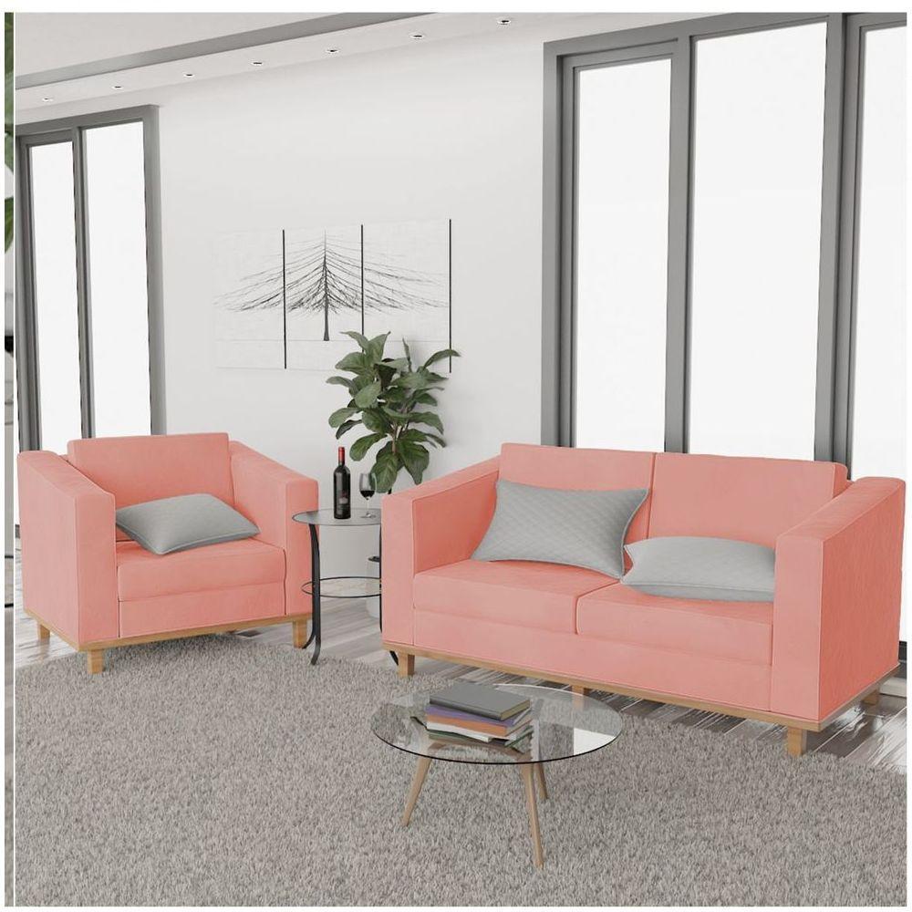 Kit Sofá 2 Lugares E Poltrona Europa Suede Coral - 6