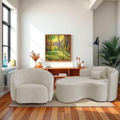 Kit Recamier Curvo Sala De Estar Inglaterra 150cm Lado Esquerdo E Poltrona Orgânica Luxo Amore Linho Bege