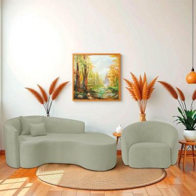 Kit Recamier Curvo Sala De Estar Inglaterra 200cm Lado Direito E Poltrona Orgânica Luxo Amore Bouclé Verde Escuro