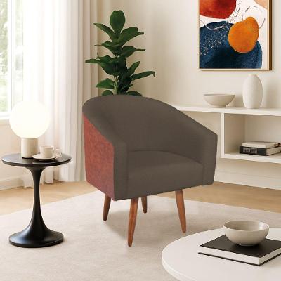 Poltrona Jade Decorativa Moderna Sala De Estar Quarto Escritório Conforto Corano Nozes E Suede Pés Palito Marrom