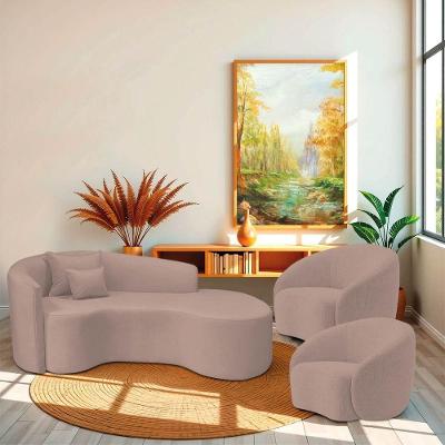 Kit Recamier Curvo Sala De Estar Inglaterra 180cm Lado Direito E 2 Poltronas Orgânica Luxo Amore Linho Rosê