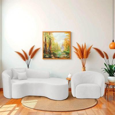 Kit Recamier Curvo Sala De Estar Inglaterra 200cm Lado Direito E 2 Poltronas Orgânica Luxo Amore Bouclé Branco