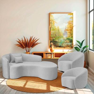 Kit Recamier Curvo Sala De Estar Inglaterra 180cm Lado Direito E 2 Poltronas Orgânica Luxo Amore Linho Cinza Claro