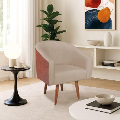 Poltrona Jade Decorativa Moderna Sala De Estar Quarto Escritório Conforto Corano Nozes E Linho Pés Palito Bege