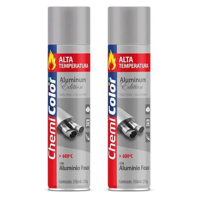 Kit 02 Tintas Spray 350ml Alta Temperatura Interno E Externo Secagem Rápida - Chemicolor Cor Alumínio Fosco