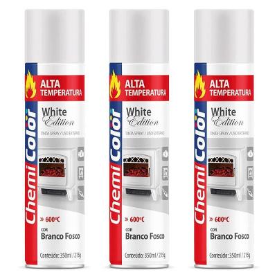 Kit 03 Tintas Spray 350ml Alta Temperatura Interno E Externo Secagem Rápida - Chemicolor Cor Branco Fosco