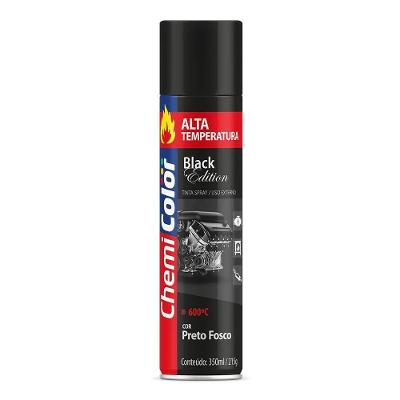 Tinta Spray 350ml Alta Temperatura Interno E Externo Secagem Rápida - Chemicolor Cor Preto Fosco