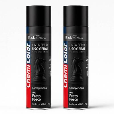 Kit 02 Tintas Spray 400ml Para Uso Geral Multiuso Secagem Rápida - Chemicolor Cor Preto Fosco