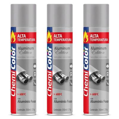 Kit 03 Tintas Spray 350ml Alta Temperatura Interno E Externo Secagem Rápida - Chemicolor Cor Alumínio Fosco