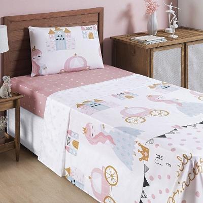 Jogo De Cama Lençol Bouti Infantil Kids Solteiro 03 Peças 100% Poliéster - Little Princess