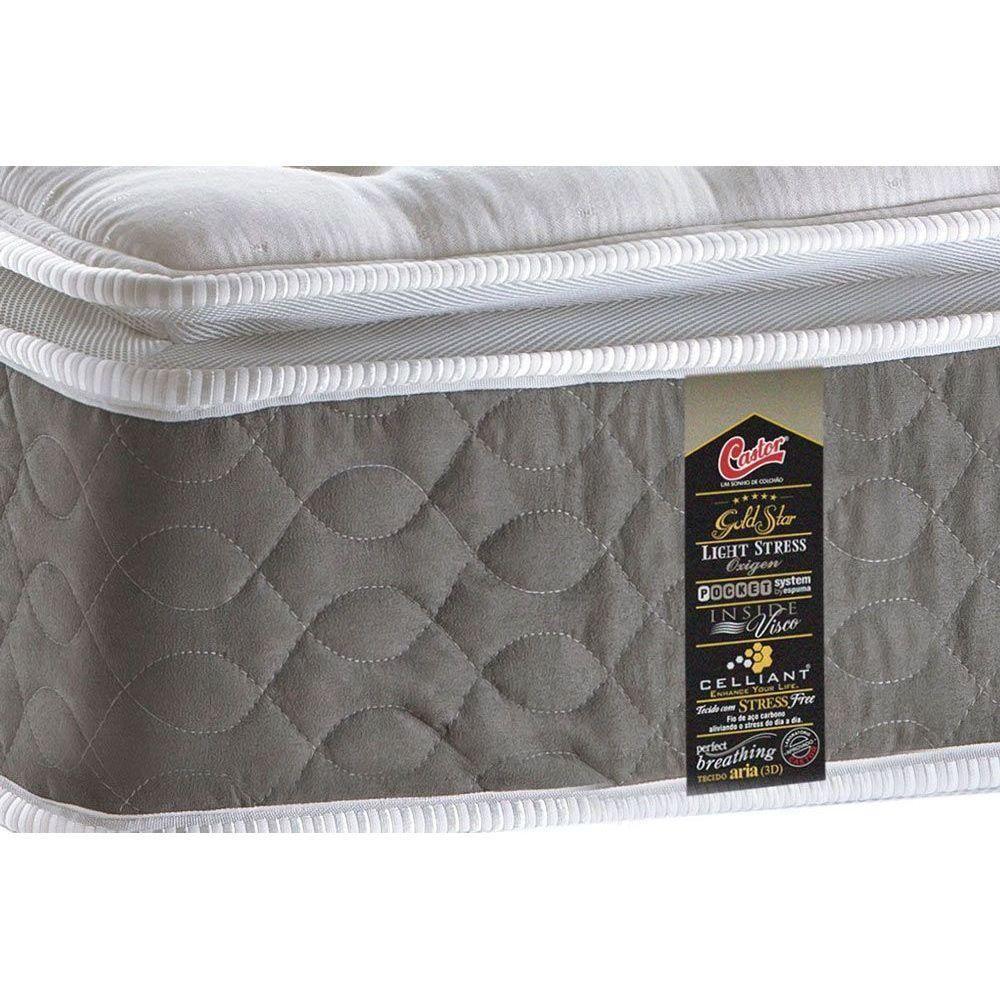 Cama Box Solteiro: Colchão Molas Ensacadas Castor Pocket Light Stress Oxygen New One Face + Base CRC Suede Gray(88x188) - 3