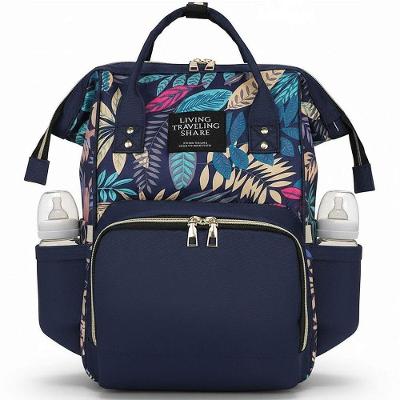Mochila Maternidade Cor Azul Floral Grande Mamãe Bebê