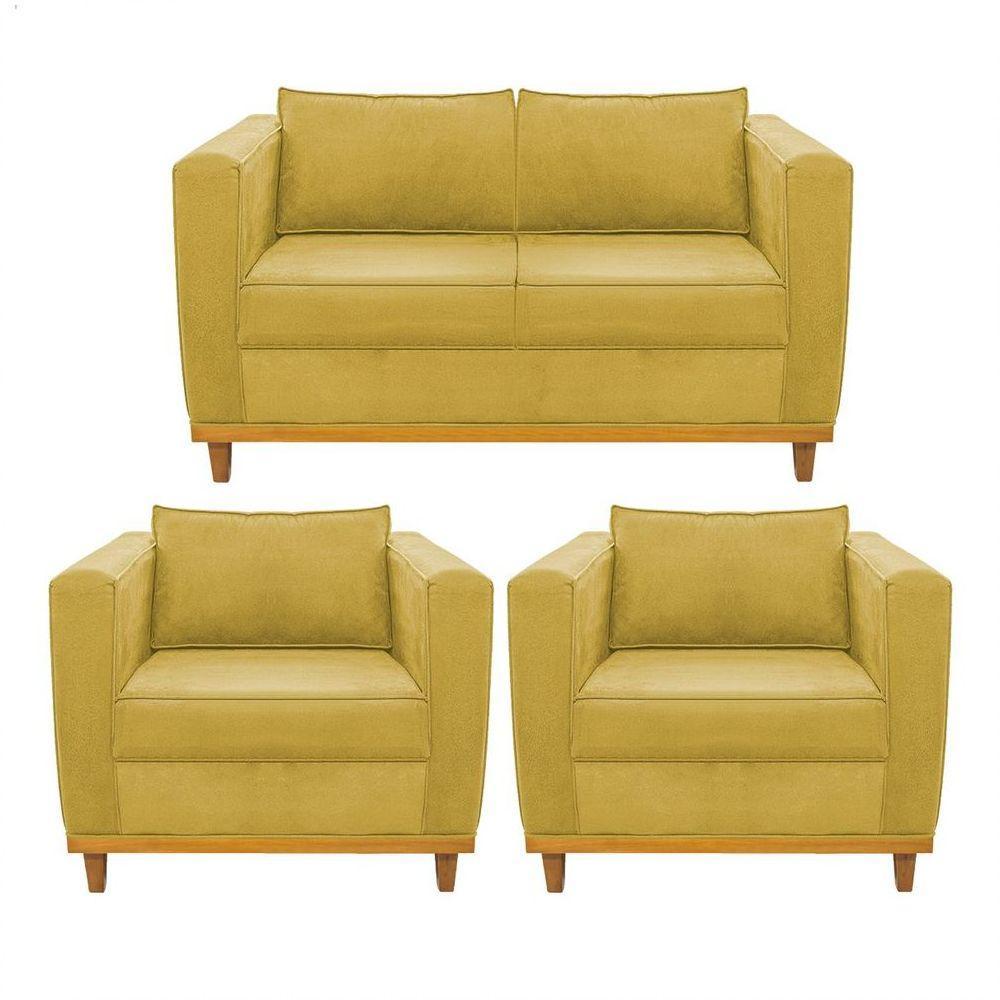Kit Sofá 2 Lugares e 2 Poltronas Europa Suede Amarelo - 1